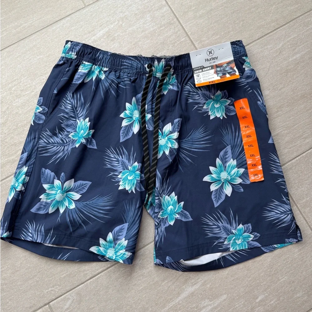 🩳🆕Hurley Men's Navy Floral Board Swim Shorts, XXL🩳